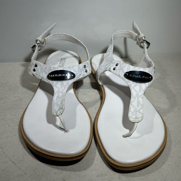 MICHAEL  Kors Women's Canvas Plate T-Strap Thong Sandals vainilla sz 8M - Picture 3 of 7